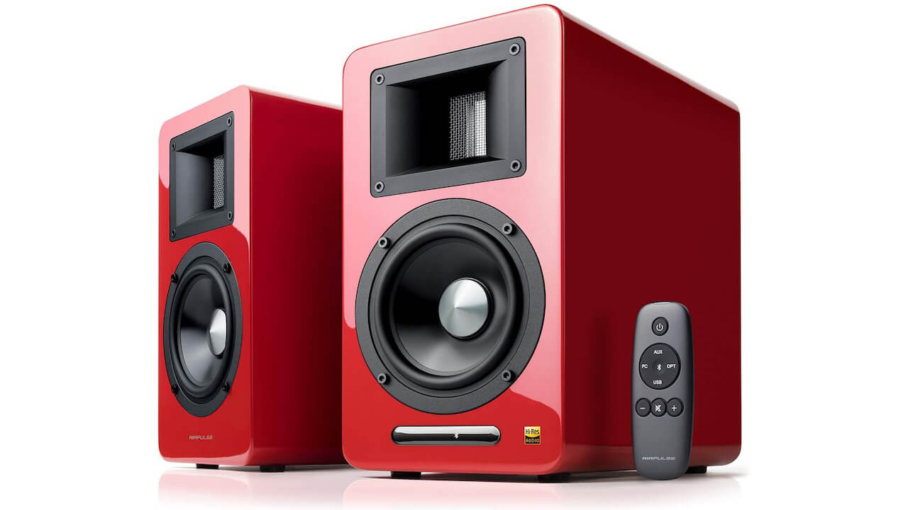 AirPulse A100 Active Wireless Speakers Red with Remote Control