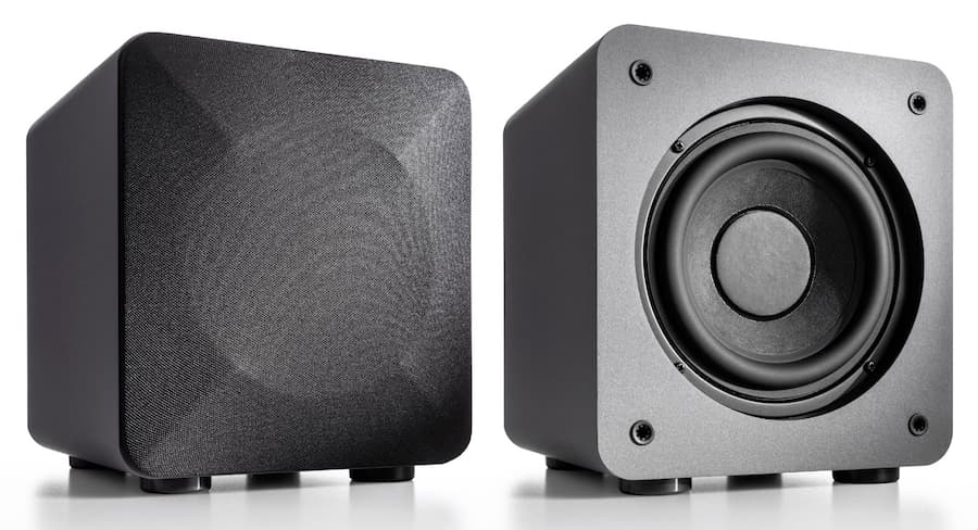 Audioengine S6 Subwoofer with and without grille