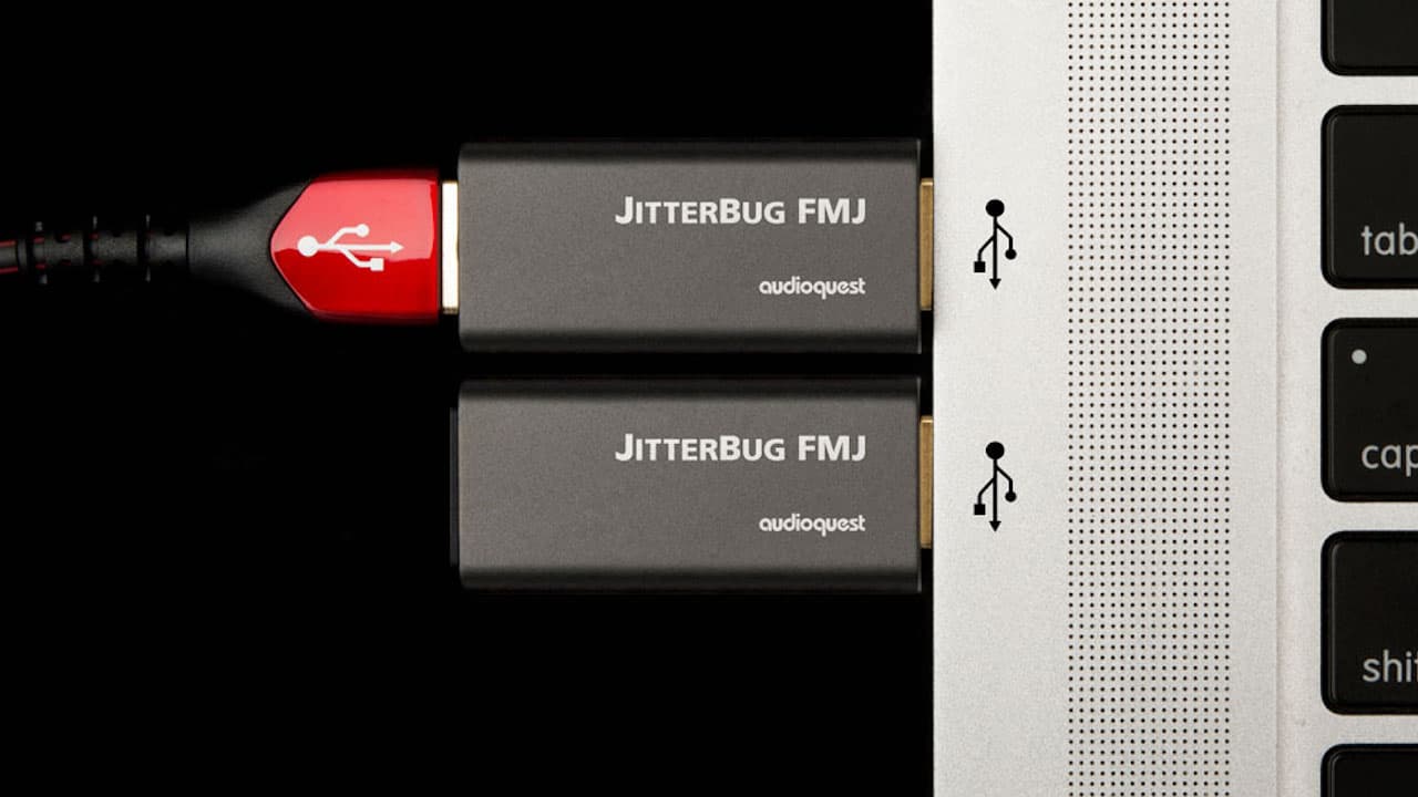 AudioQuest JitterBug FMJ plugged into MacBook USB ports