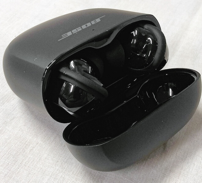 Bose QuietComfort Ultra Wireless Earbuds inside Charging Case Black