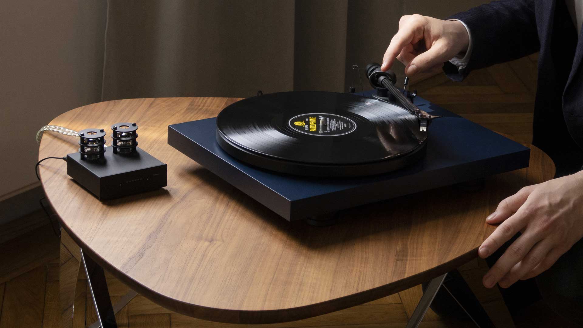 Pro-ject Debut Carbon Evo Satin Blue Turntable Lifestyle