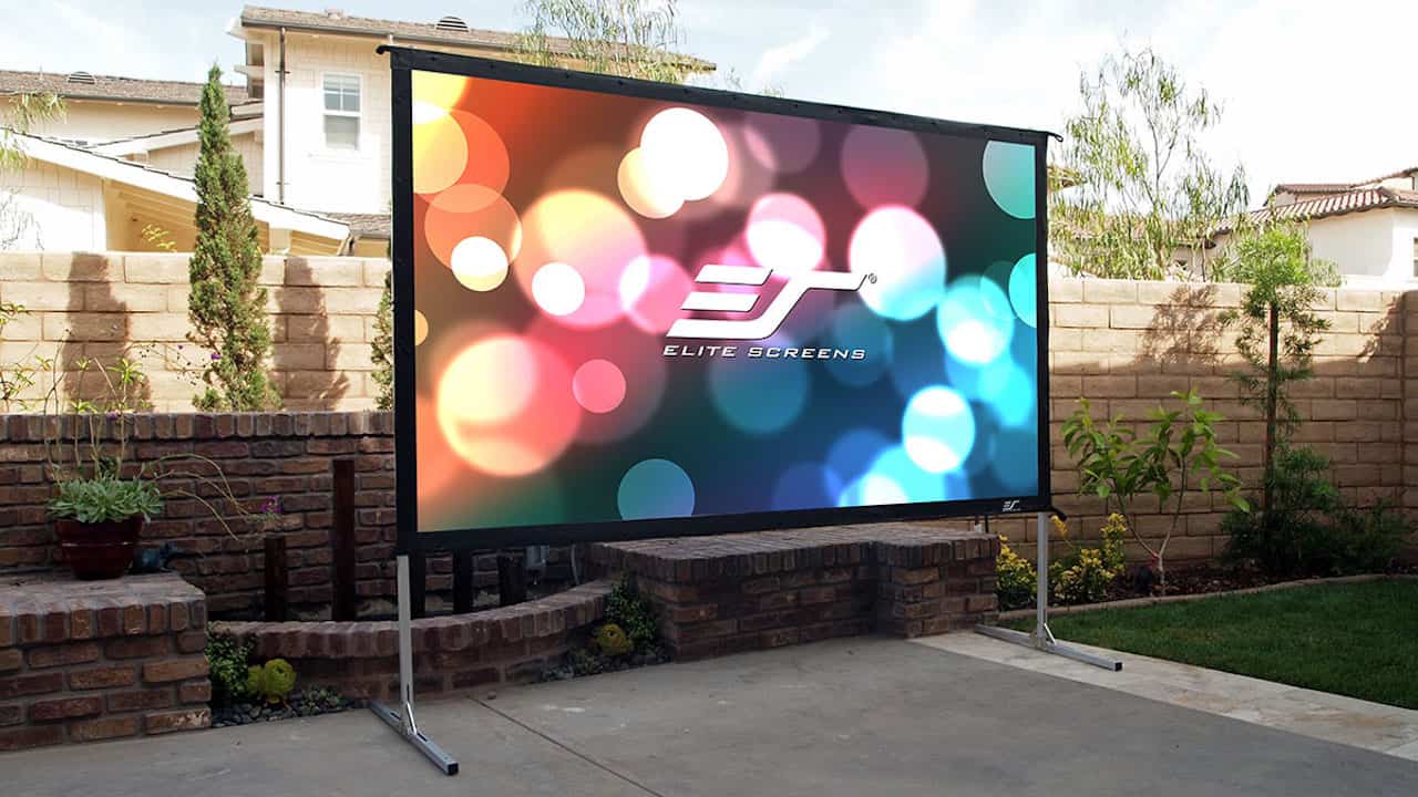 Elite Screens Yard Master 2 Outdoor Movie Screen in Backyard