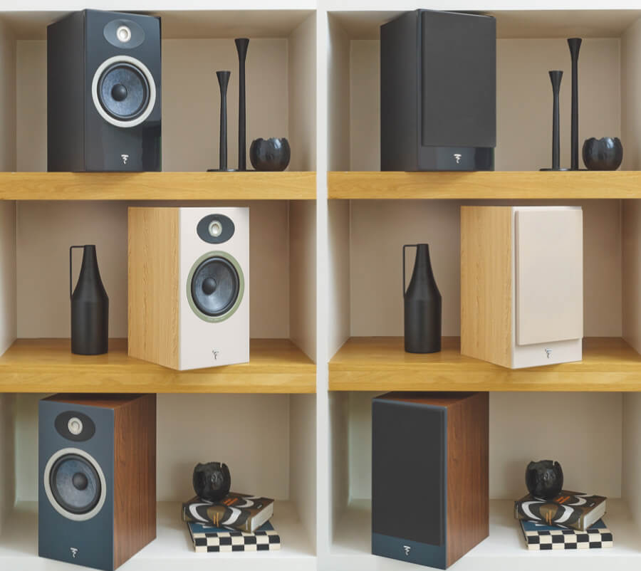 Focal Theva No.1 Speakers on a Bookshelf in all finishes