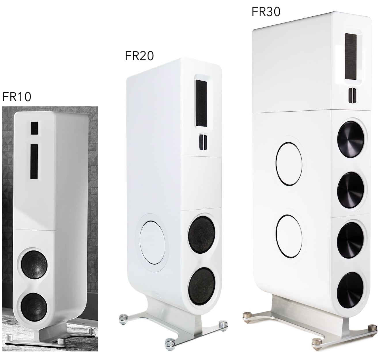 PS Audio aspen FR10, FR20 and FR30 Loudspeakers in white