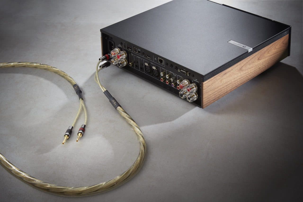 QED Golden Anniversary XT Speaker Cable Connected to Cambridge Audio
