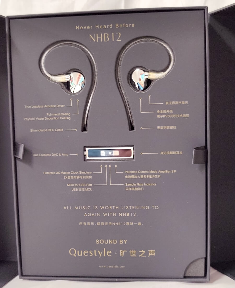 Questyle NHB12 In-ear Wired Earbuds in the box
