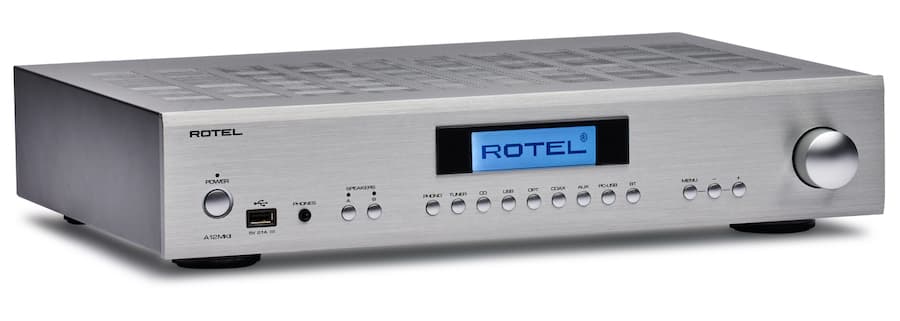 Rotel A12MKII Integrated Amplifier Silver Front Slight Angle