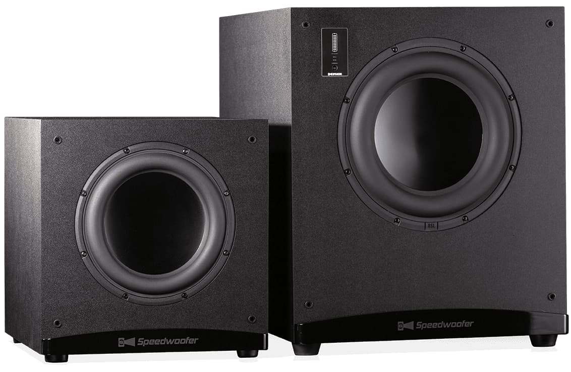 RSL Speedwoofer 10S vs. 12S Subwoofers Front Angle No Grille