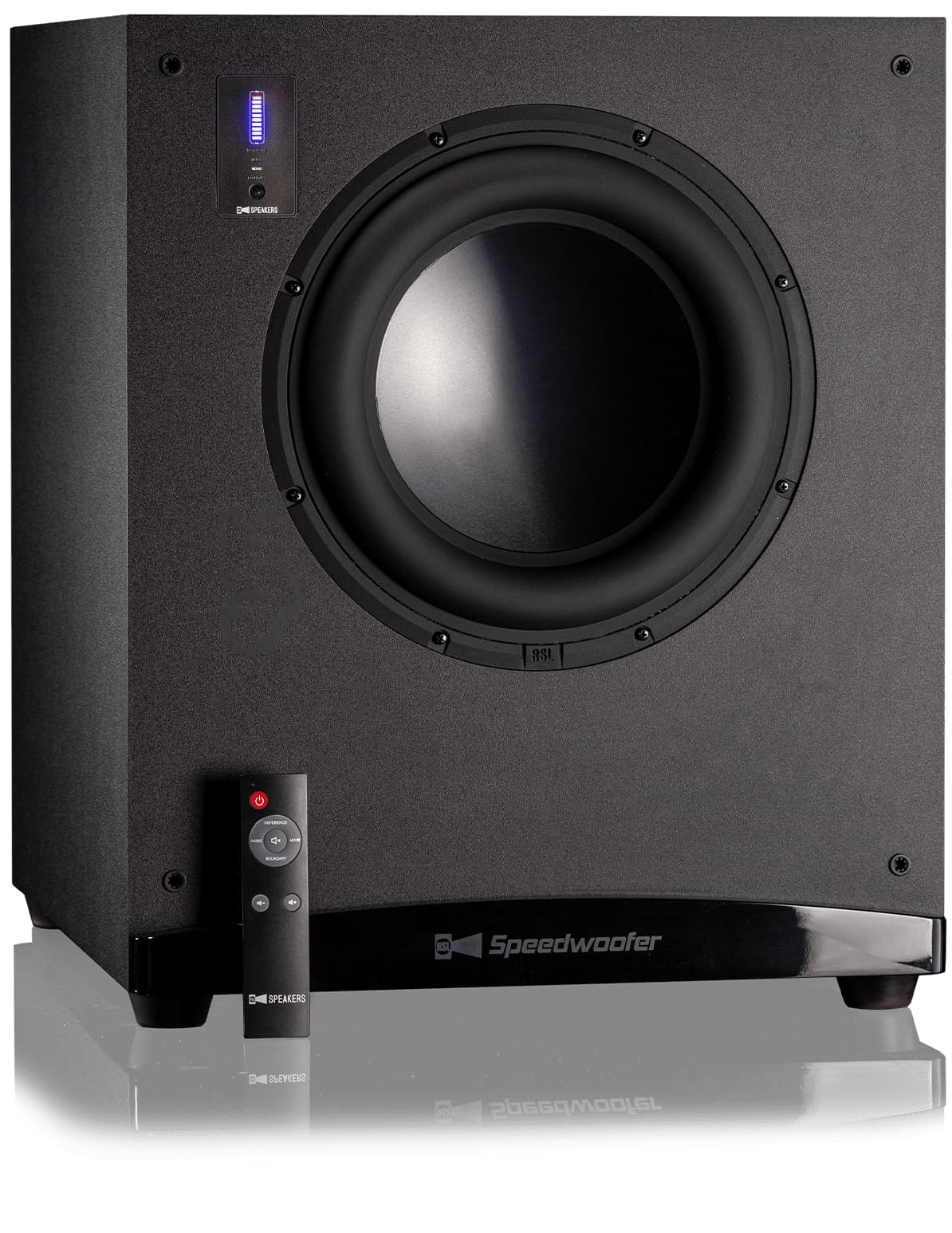 RSL Speakers Speedwoofer 12S Subwoofer Front Angle No Grille with Remote Control
