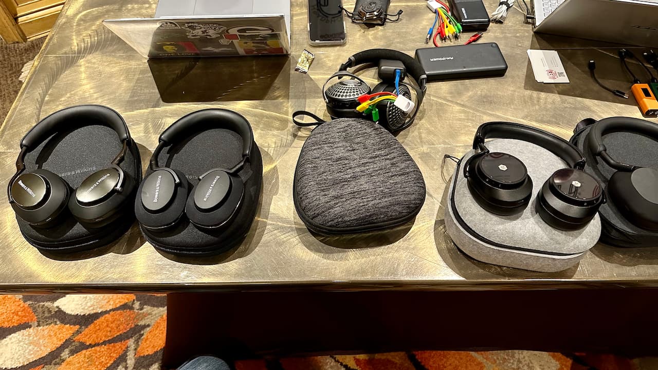 The wireless headphones on display at the eCoustics booth in T.H.E. Headphonium at T.H.E. Show