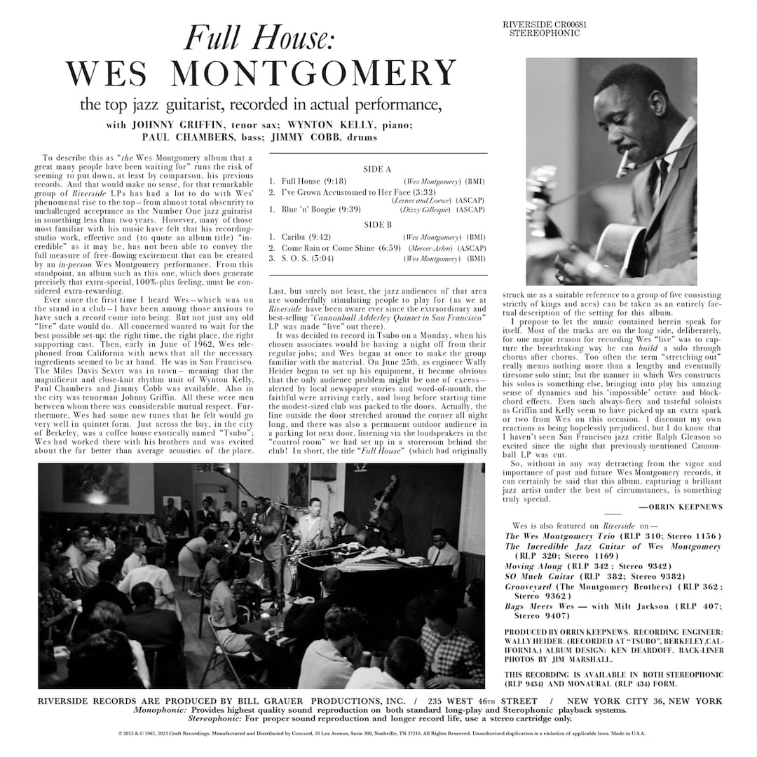 Wes Montgomery The Complete Full House Recordings 3-LP Album Back Cover